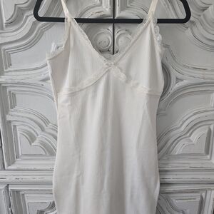 H&M Cream Lace-Trim Ribbed Slip Dress